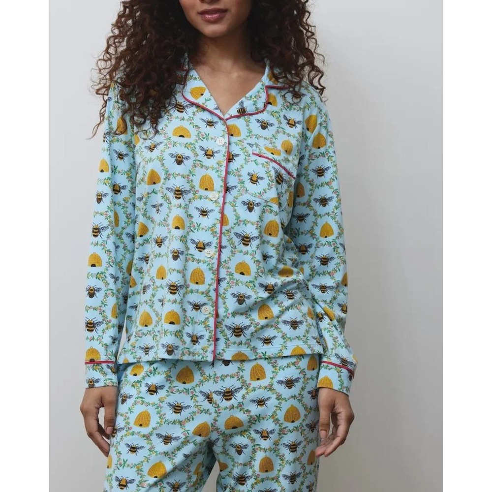 Printfresh Sweet Bee Pima Cotton Modal Pajama Set Blue Large Beehive Floral